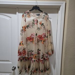 Gracia Women's Beige and Red Floral Dress with Slip Size XL EUC